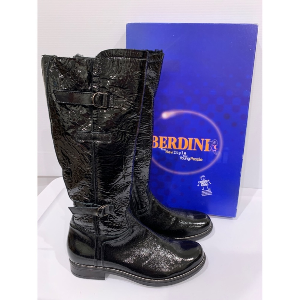 NIB Black Patent Leather Shearling Boots